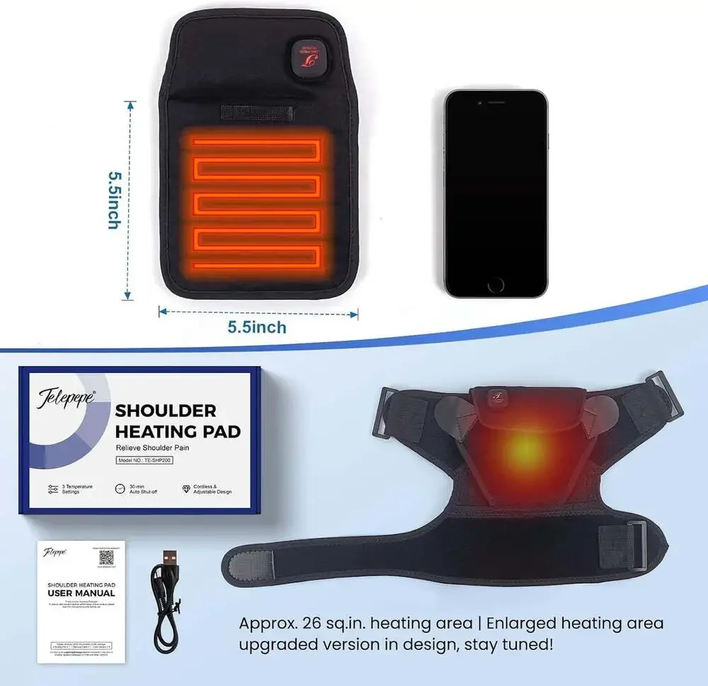 Heated Shoulder Pad, Cordless Shoulder Brace for Rotator Cuff Pain, 3 Heat